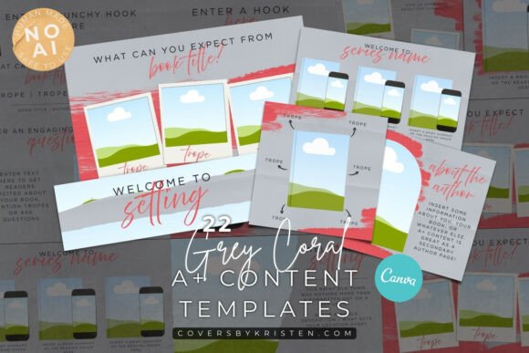 Elevate Your Book Listings: Grey A+ Content Author Canva Templates