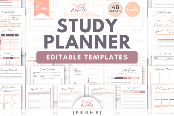 Organize Your Academic Life with Study Planner Canva Templates | FEMME